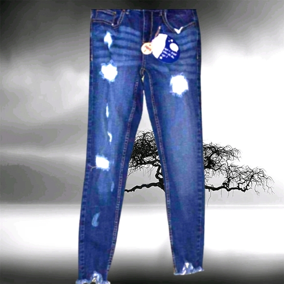 Women's Dark Blue Butt Lifting Destroyed Jeans - Size 1 - Picture 3 of 8